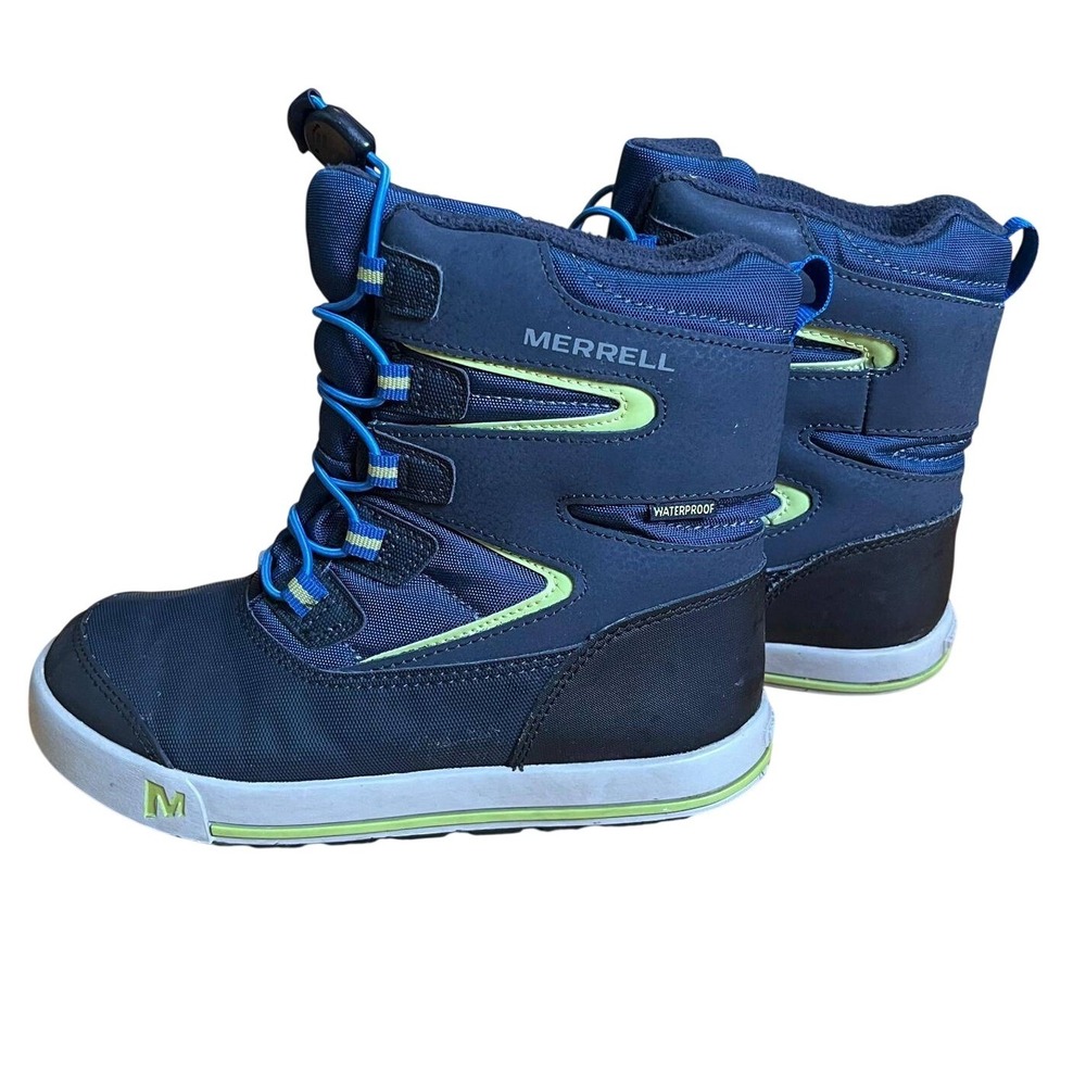 Merrell Snow Bank 2.0 Kids Boys 2M Navy Blue Waterproof Winter Boots Durable EUC